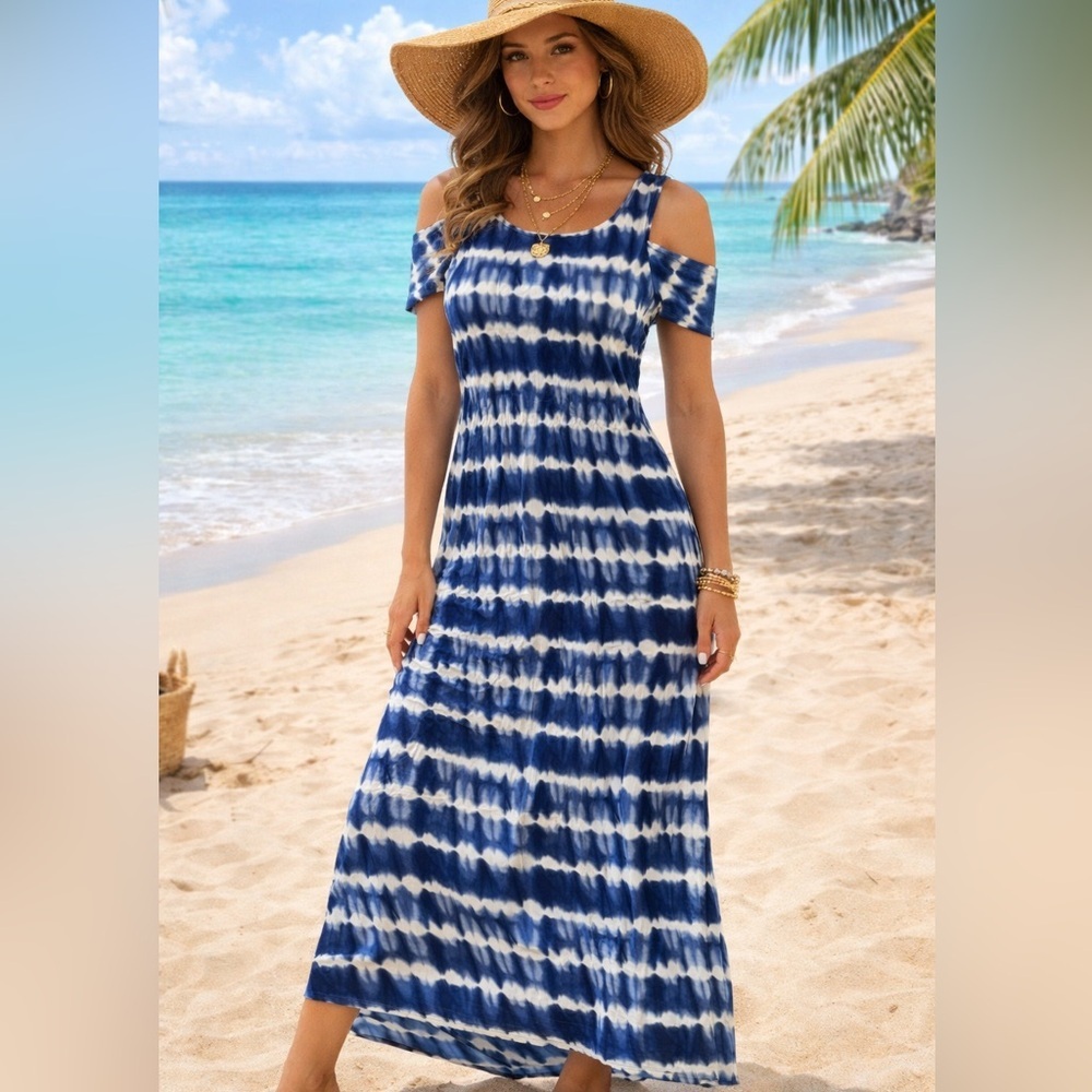 Design History Navy and White Tie-Dye Maxi Dress